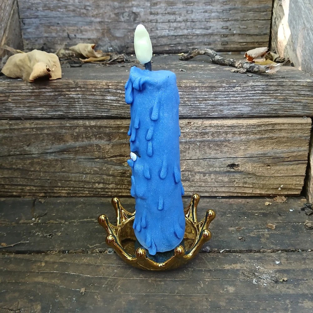 Blue Drip Candle with Gold Holder - Picture 2 of 9